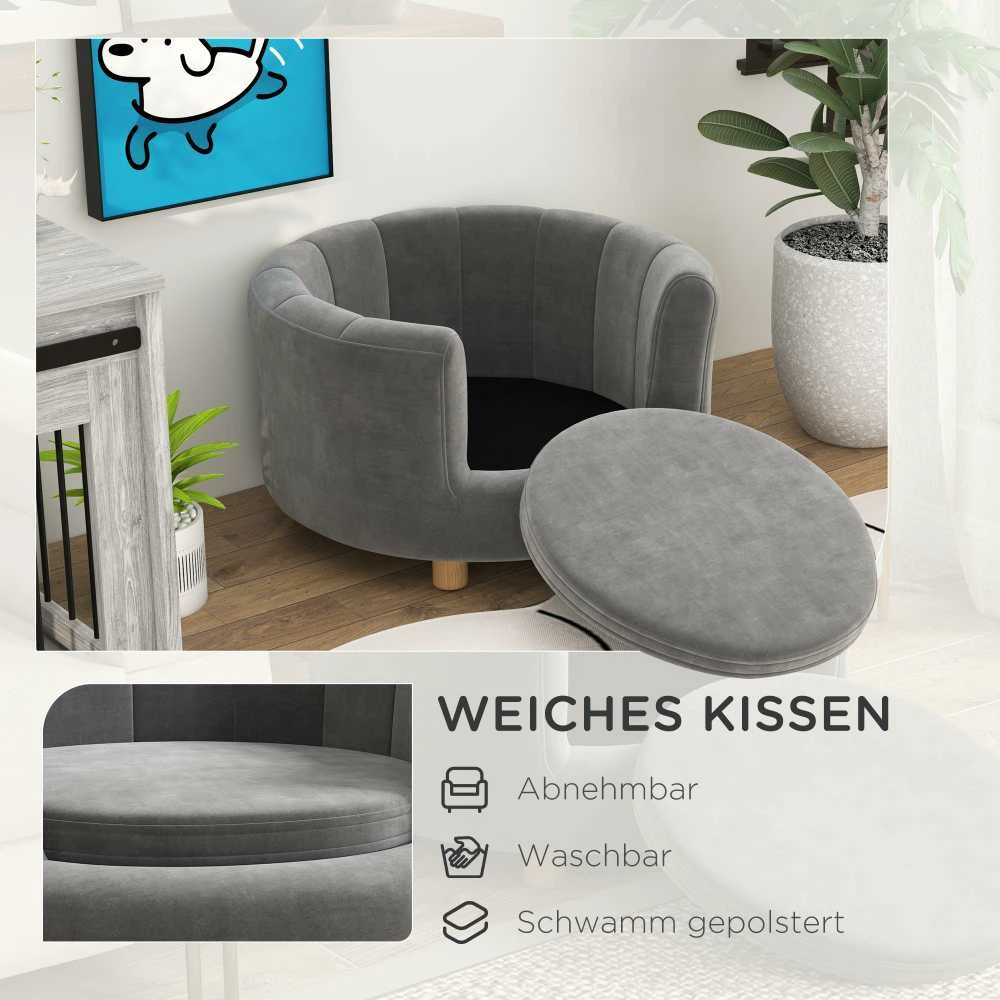 PawHut šunų sofa, plaunamas užvalkalas, guolis su atlošu ir medinėmis kojelėmis, kačių sofa, mažiems šunims iki 4,5kg, pilka