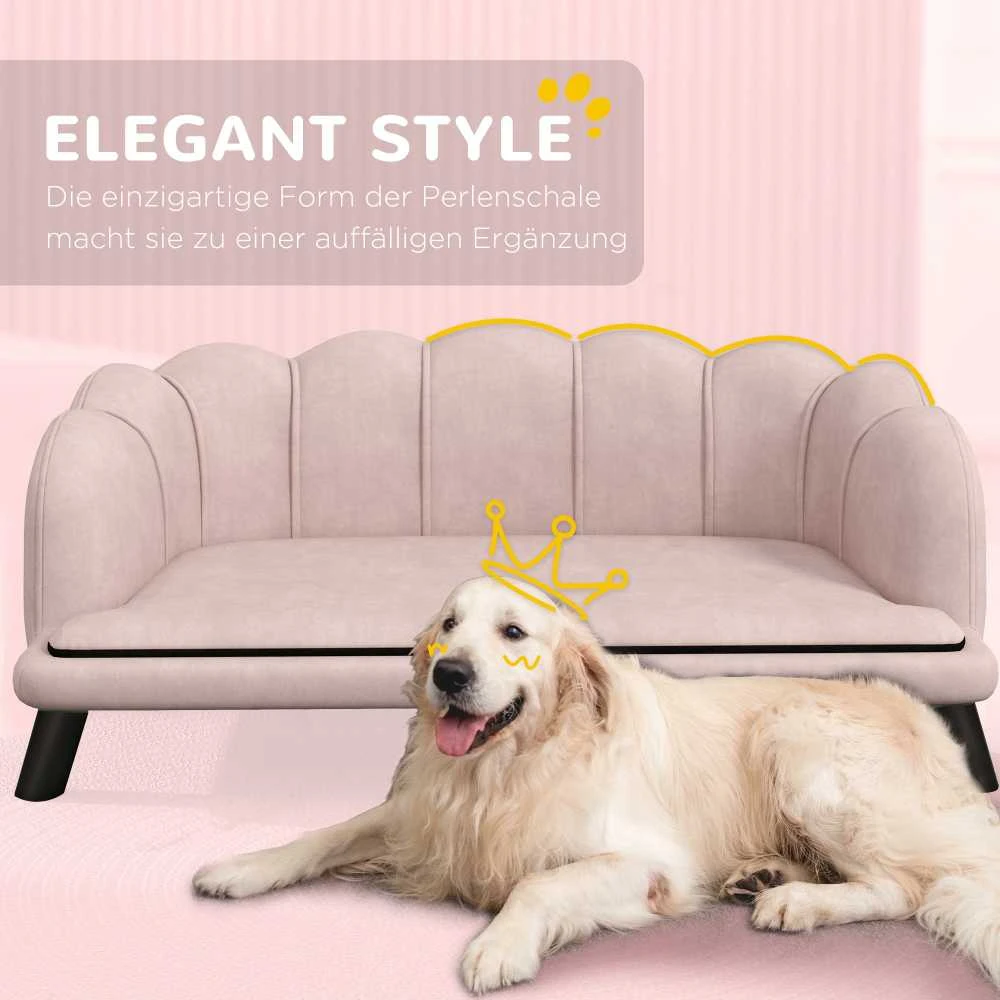PawHut šunų sofa, plaunamas užvalkalas, naminių gyvūnėlių sofa su atlošu ir medinėmis kojelėmis, kačių sofa, vidutinio dydžio šunims iki 25 kg, rožinė