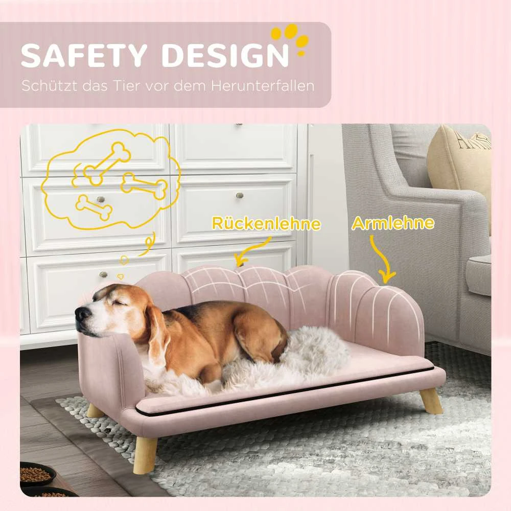 PawHut šunų sofa, plaunamas užvalkalas, naminių gyvūnėlių sofa su atlošu ir medinėmis kojelėmis, kačių sofa, vidutinio dydžio šunims iki 25 kg, rožinė