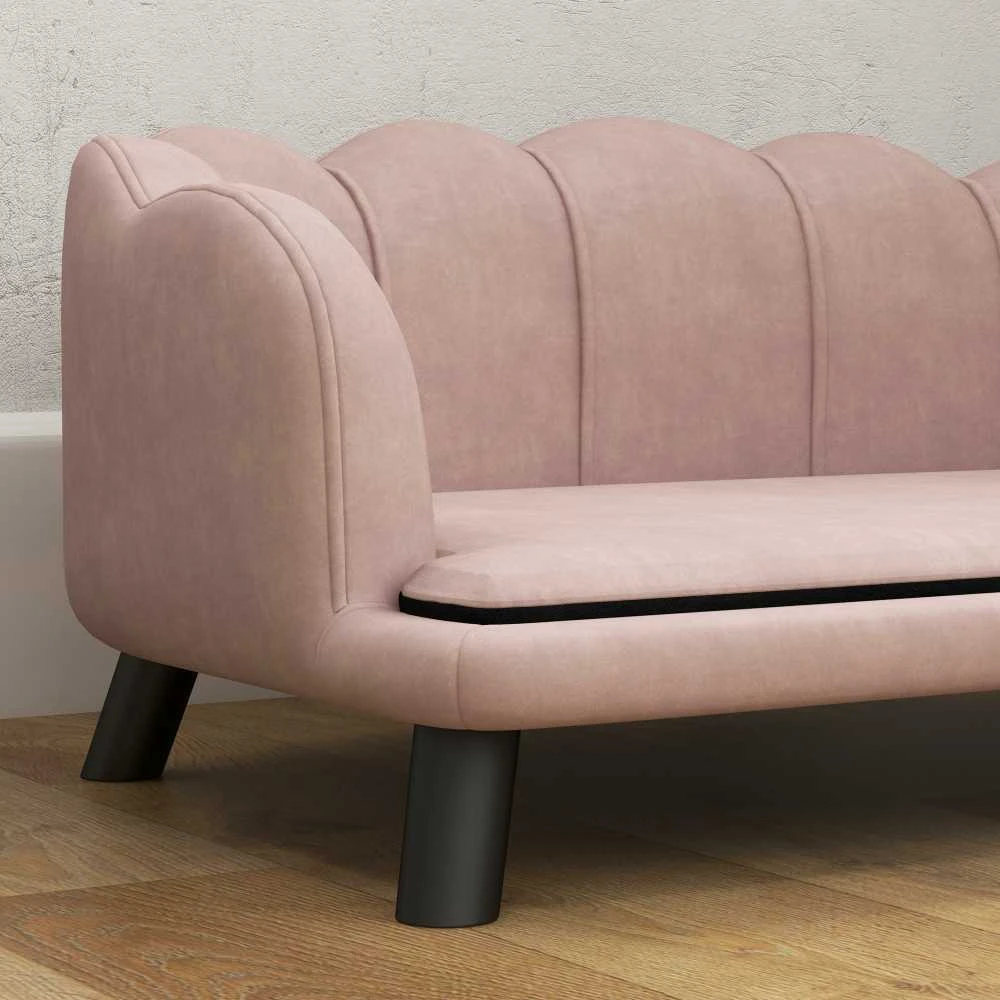 PawHut šunų sofa, plaunamas užvalkalas, naminių gyvūnėlių sofa su atlošu ir medinėmis kojelėmis, kačių sofa, vidutinio dydžio šunims iki 25 kg, rožinė