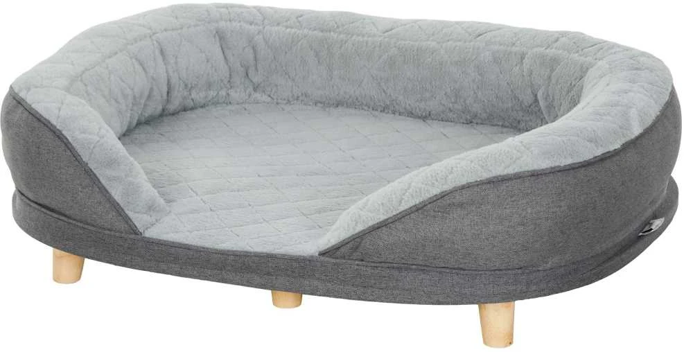PawHut šunų sofa, plaunamu užvalkalu, augintinių sofa su atlošu ir medinėmis kojelėmis, kačių sofa, vidutinio dydžio šunims iki 25 kg, pilka