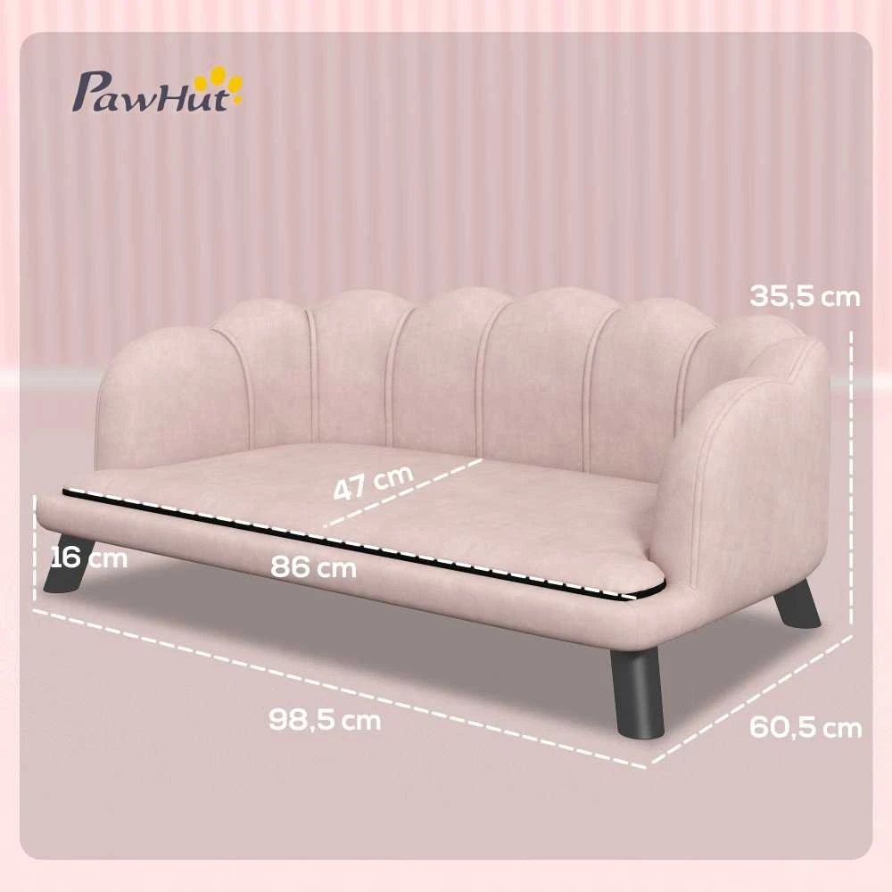 PawHut šunų sofa, plaunamas užvalkalas, naminių gyvūnėlių sofa su atlošu ir medinėmis kojelėmis, kačių sofa, vidutinio dydžio šunims iki 25 kg, rožinė