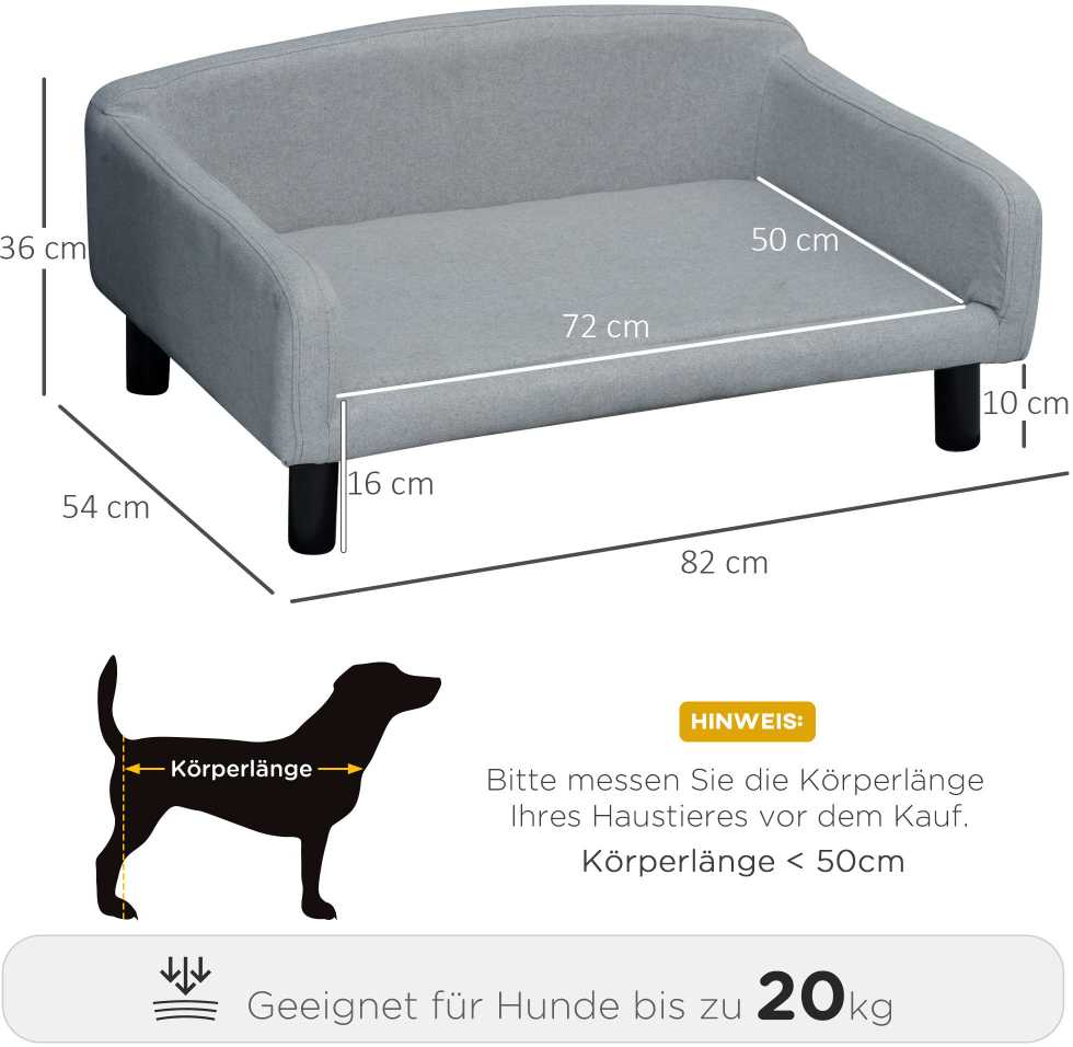 PawHut šunų sofa, stilinga naminių gyvūnų sofa su užvalkalu ir medinėmis kojelėmis, 82x54x36 cm