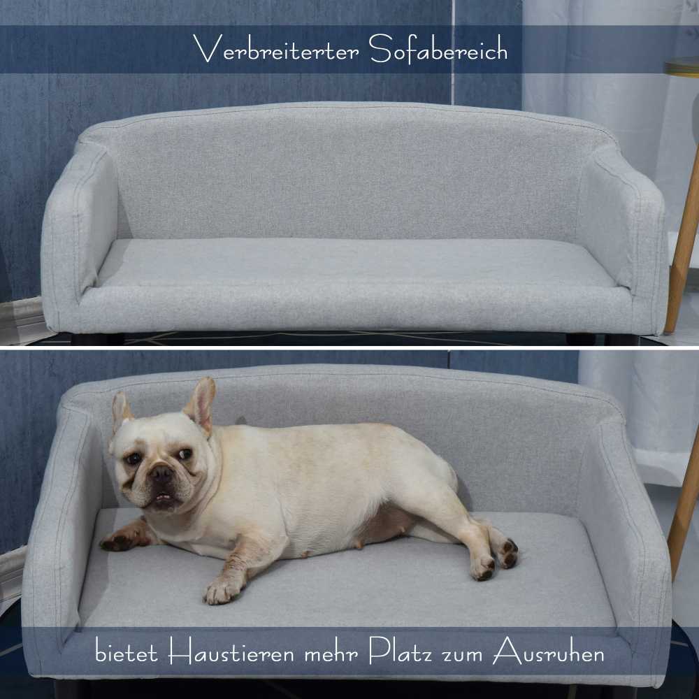 PawHut šunų sofa, stilinga naminių gyvūnų sofa su užvalkalu ir medinėmis kojelėmis, 82x54x36 cm