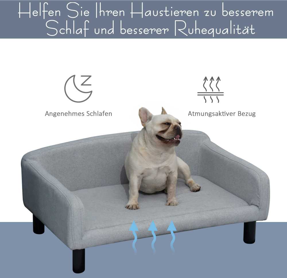 PawHut šunų sofa, stilinga naminių gyvūnų sofa su užvalkalu ir medinėmis kojelėmis, 82x54x36 cm
