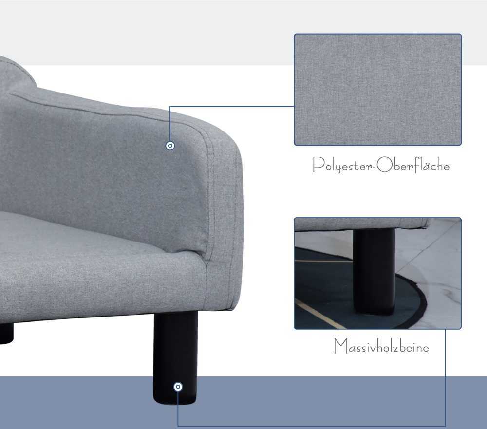 PawHut šunų sofa, stilinga naminių gyvūnų sofa su užvalkalu ir medinėmis kojelėmis, 82x54x36 cm