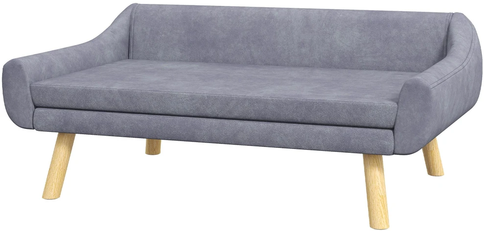 PawHut sofa šunims Stilinga sofa katėms su atlošu ir pagalvėlėmis, skirta vidutinio ir didelio dydžio šunims, aksomas, pilka, 102x58,5x42,5 cm