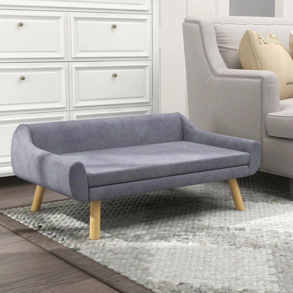 PawHut sofa šunims Stilinga sofa katėms su atlošu ir pagalvėlėmis, skirta vidutinio ir didelio dydžio šunims, aksomas, pilka, 102x58,5x42,5 cm
