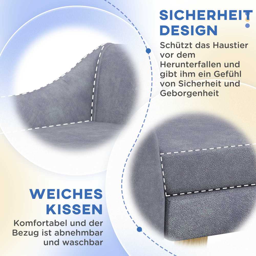 PawHut sofa šunims Stilinga sofa katėms su atlošu ir pagalvėlėmis, skirta vidutinio ir didelio dydžio šunims, aksomas, pilka, 102x58,5x42,5 cm