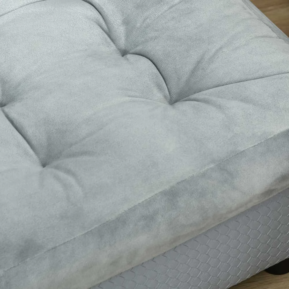 PawHut šunų sofa, pliušinė šunų lova su kilimėliu ir saugykla, natūrali mediena, šviesiai mėlyna, 76x45x41,5 cm