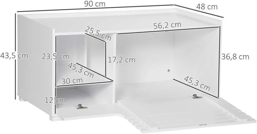 PawHut kačių spintelė kačių tualetui, kačių namelis su magnetinėmis durelėmis, šoninio staliuko dizainas, MDF, balta