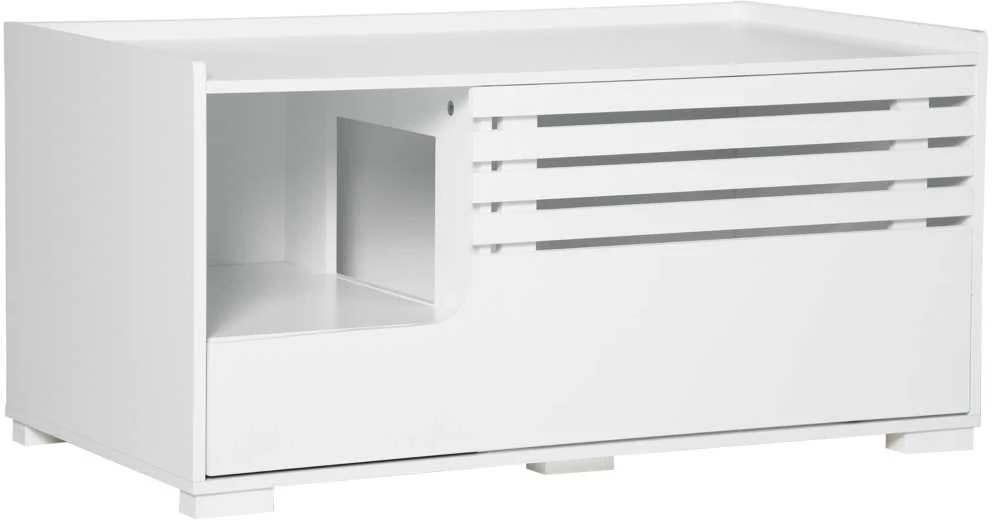 PawHut kačių spintelė kačių tualetui, kačių namelis su magnetinėmis durelėmis, šoninio staliuko dizainas, MDF, balta