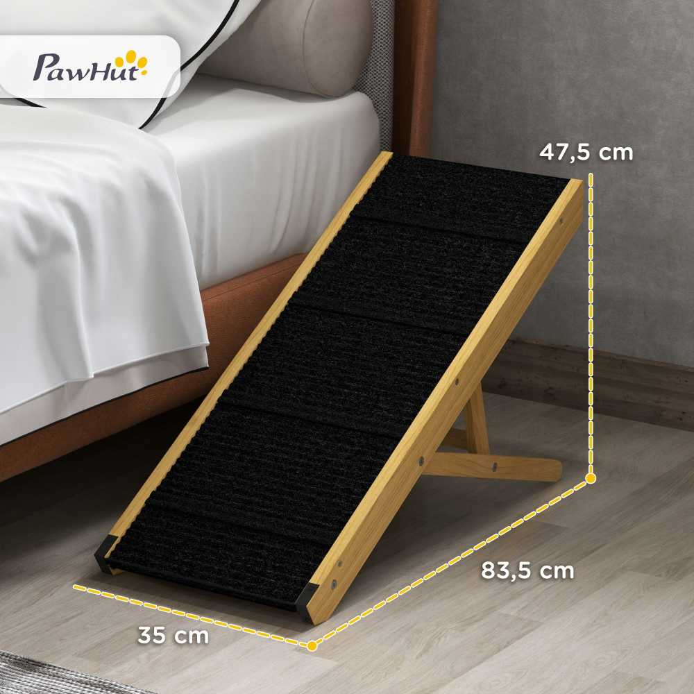 PawHut sulankstoma šunų rampa, reguliuojamo aukščio, neslystanti pagalbinė priemonė įlipti mažiems ir vidutinio dydžio šunims iki 15 kg, 83,5 x 35 x 47,5 cm, natūrali