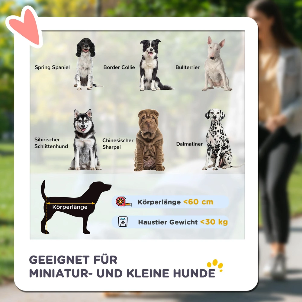 PawHut sulankstomas vežimėlis šunims iki 30 kg, su tinkliniais langeliais, saugos diržais, pagalve, pilkas