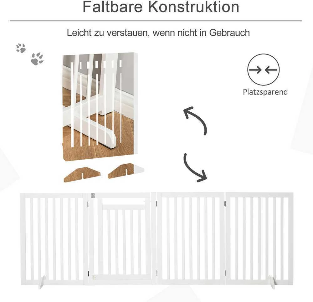 PawHut sulankstomi laiptų varteliai, be gręžimo, 4 dalių, laisvai stovintys, su 2 atraminėmis kojelėmis, balti, 81 cm