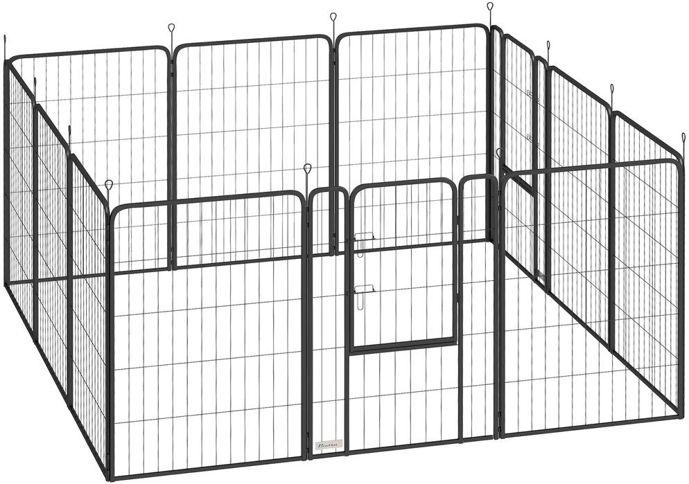 PawHut šuniukų aptvaras, 12 dalių, 100 cm aukščio, sulankstomas, plieno voljeras šunims ir katėms, juodas