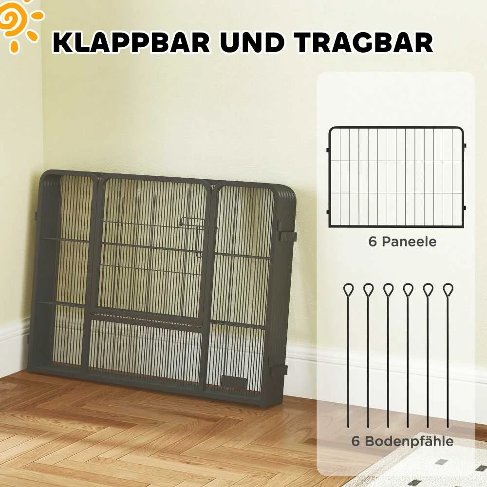 "PawHut" šuniukų aptvaras, 60 cm aukščio, 6-PLG. šunų aptvaras "pasidaryk pats" šuniukų aptvaras su durelėmis, laisvas aptvaras mažiems šunims, plienas, juodas
