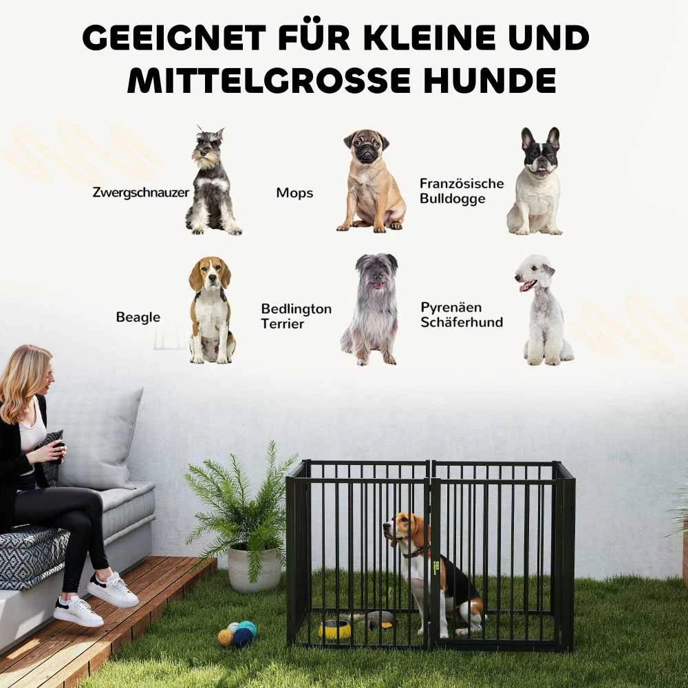 PawHut šuniukų voljeras, 76 cm aukščio, 8 dalių su durelėmis, maniežas šunims, triušiams ir jūrų kiaulytėms, plieno, juodas