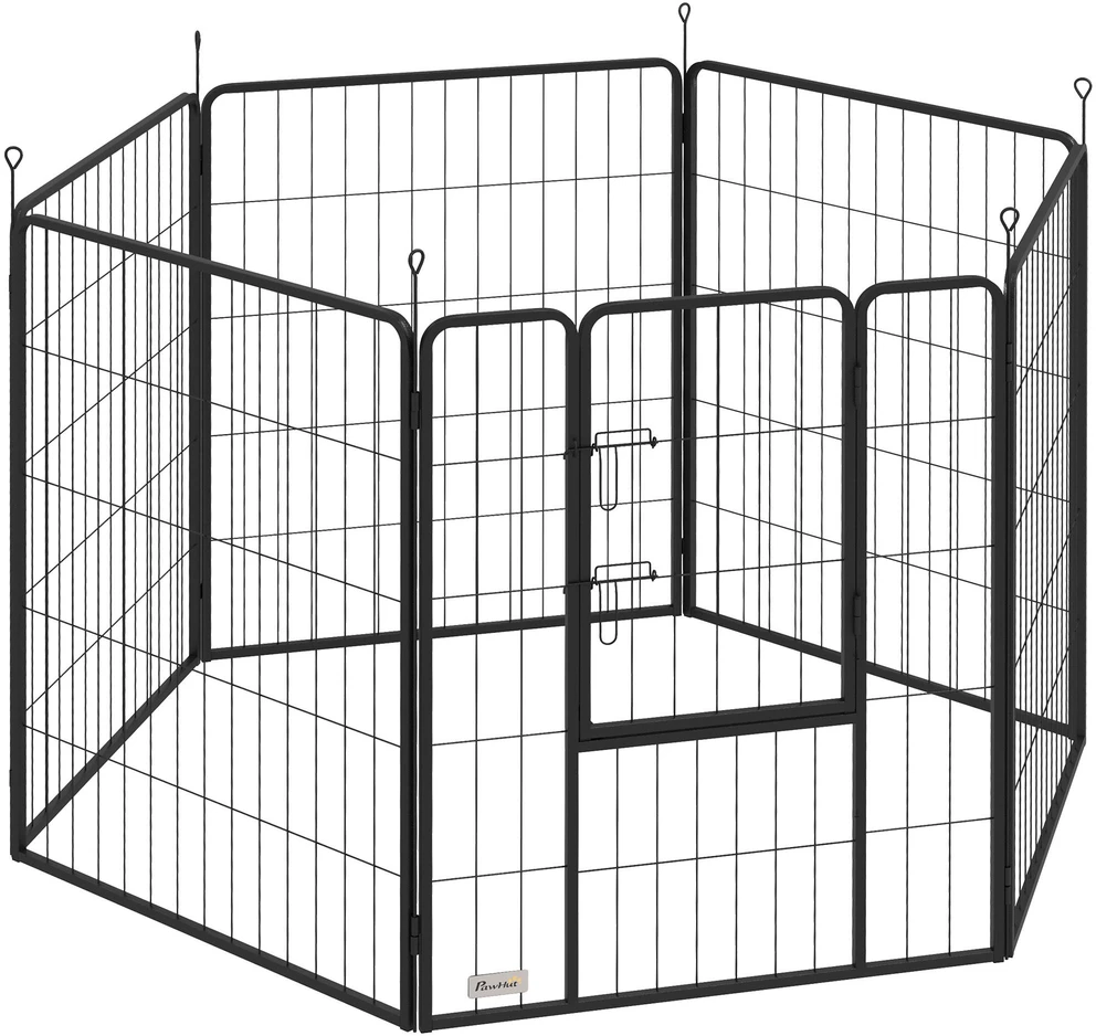 "PawHut" šuniukų vedžiojimo aikštelė 100 cm aukščio, 6-PLG. šunų aptvaras "pasidaryk pats" šuniukų vedžiojimo aikštelė su durimis, laisvas aptvaras mažiems, vidutiniams ir dideliems šunims, plienas, juoda