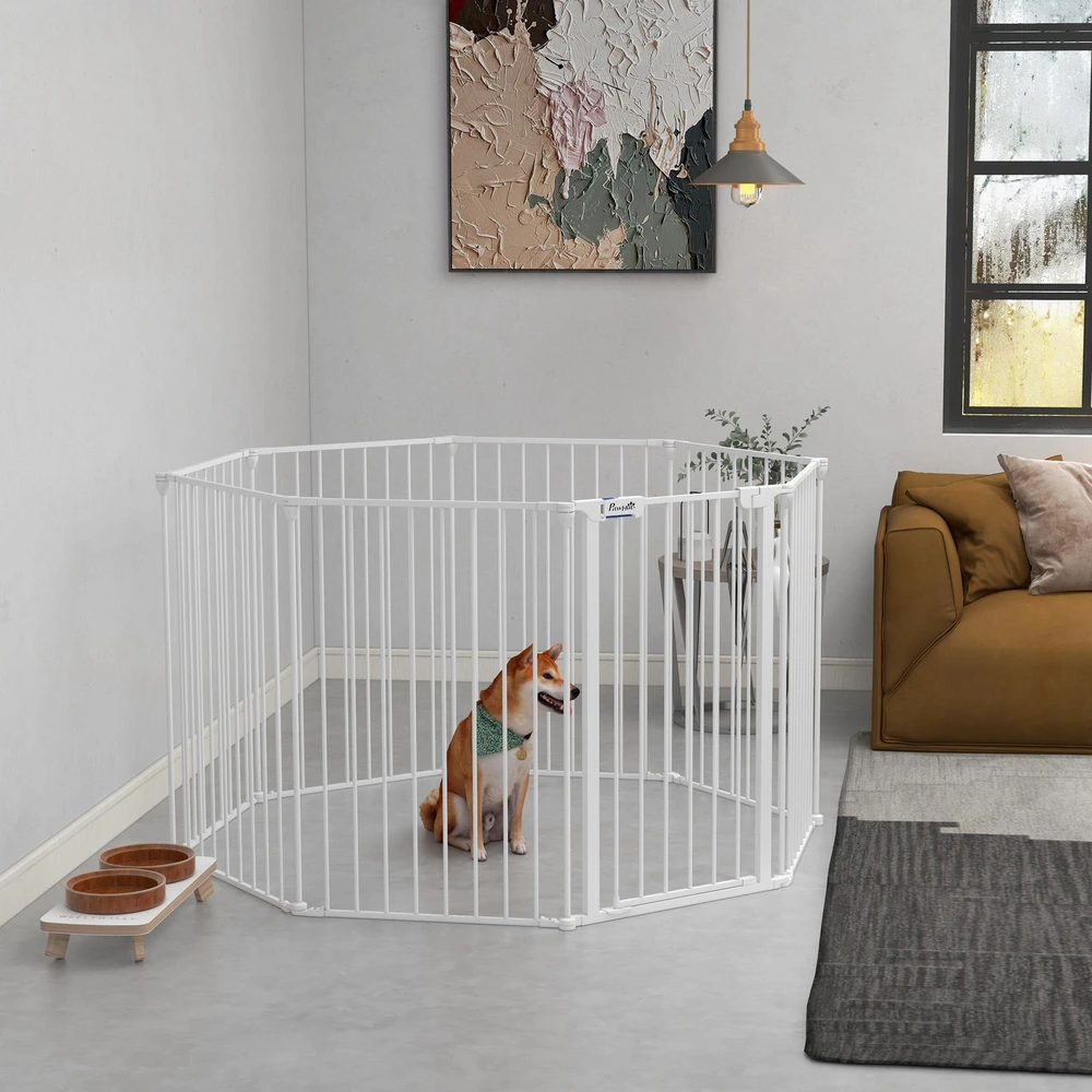 PawHut šuniukų voljeras, 8 dalių aptvaras, sulankstomas šunų voljeras, šuniukų aptvaras su užraktu, 90 cm aukščio