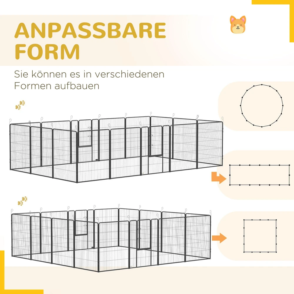 PawHut šuniukų voljeras, maniežas šuniukams, aptvaras vidutiniams, mažiems šunims, smulkiems gyvūnams, DIY voljeras su dvejomis durelėmis, plieno, pilkas