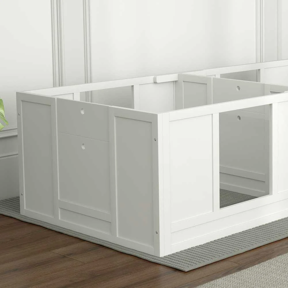 PawHut šuniukų gimdykla, aptvaras šuniukams su vandeniui atspariu ir plaunamu kilimėliu, reguliuojamos durelės, 2 erdvių dizainas mažiems šunims, 164 x 80 x 48 cm, balta