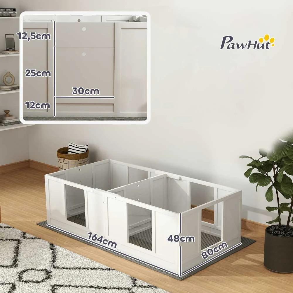 PawHut šuniukų gimdykla, aptvaras šuniukams su vandeniui atspariu ir plaunamu kilimėliu, reguliuojamos durelės, 2 erdvių dizainas mažiems šunims, 164 x 80 x 48 cm, balta
