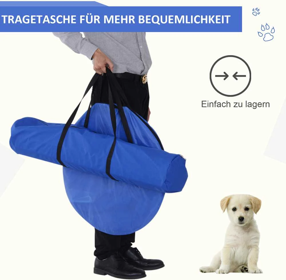 PawHut Agility treniruočių rinkinys šunims: slalomas, kliūtys, tunelis, PE+poliesteris, mėlyna/geltona