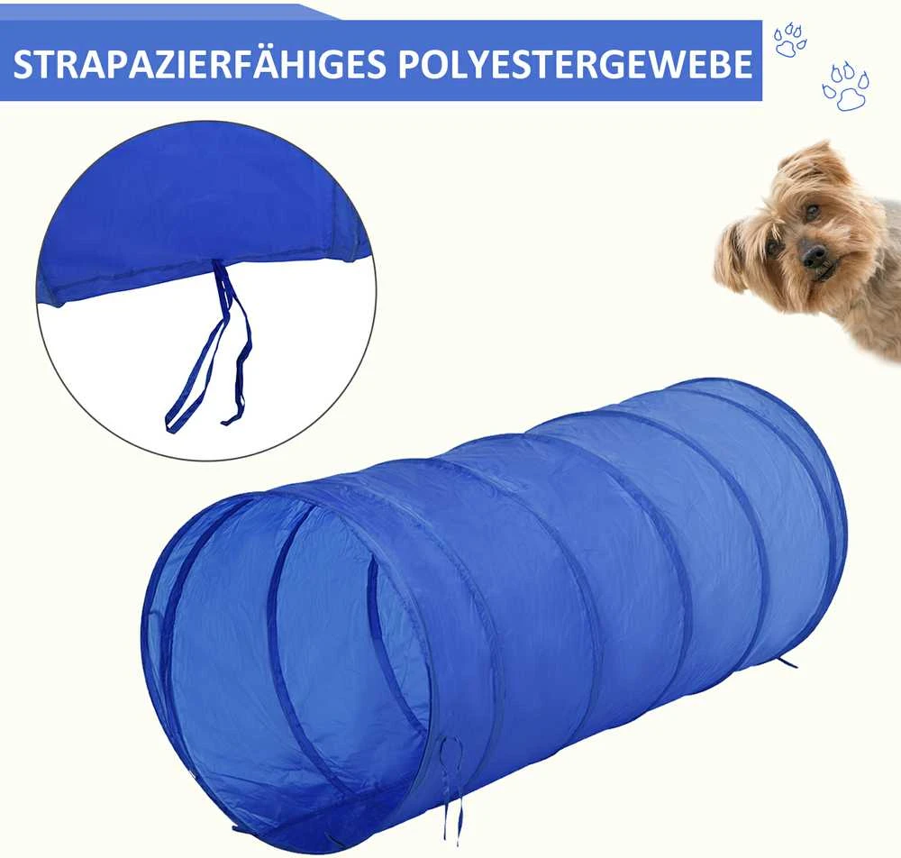 PawHut Agility treniruočių rinkinys šunims: slalomas, kliūtys, tunelis, PE+poliesteris, mėlyna/geltona