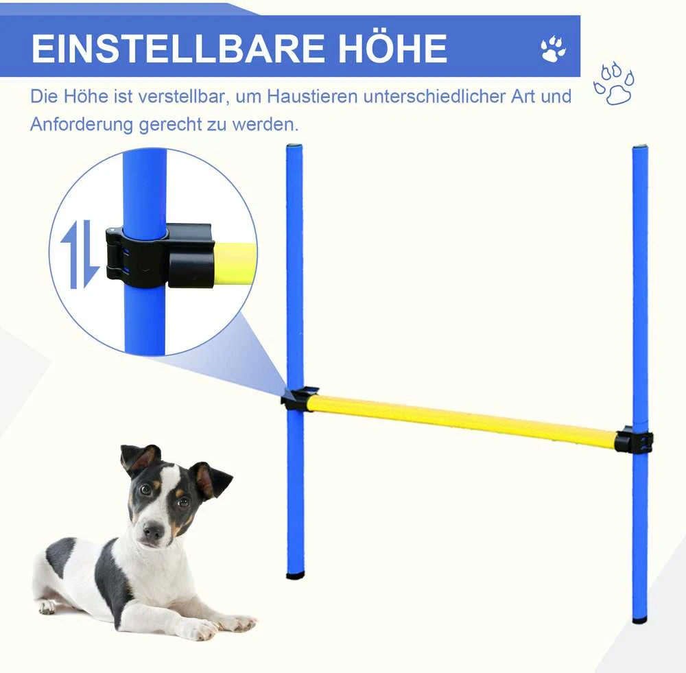 PawHut Agility treniruočių rinkinys šunims: slalomas, kliūtys, tunelis, PE+poliesteris, mėlyna/geltona
