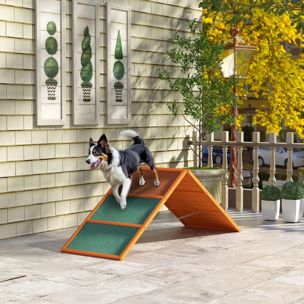 PawHut šunų agility tiltelis, šunų agility įranga su sulankstomu tiltu, neslystančiu paviršiumi, reguliuojamo aukščio, sodui, 173 x 59 x 66 cm, oranžinė