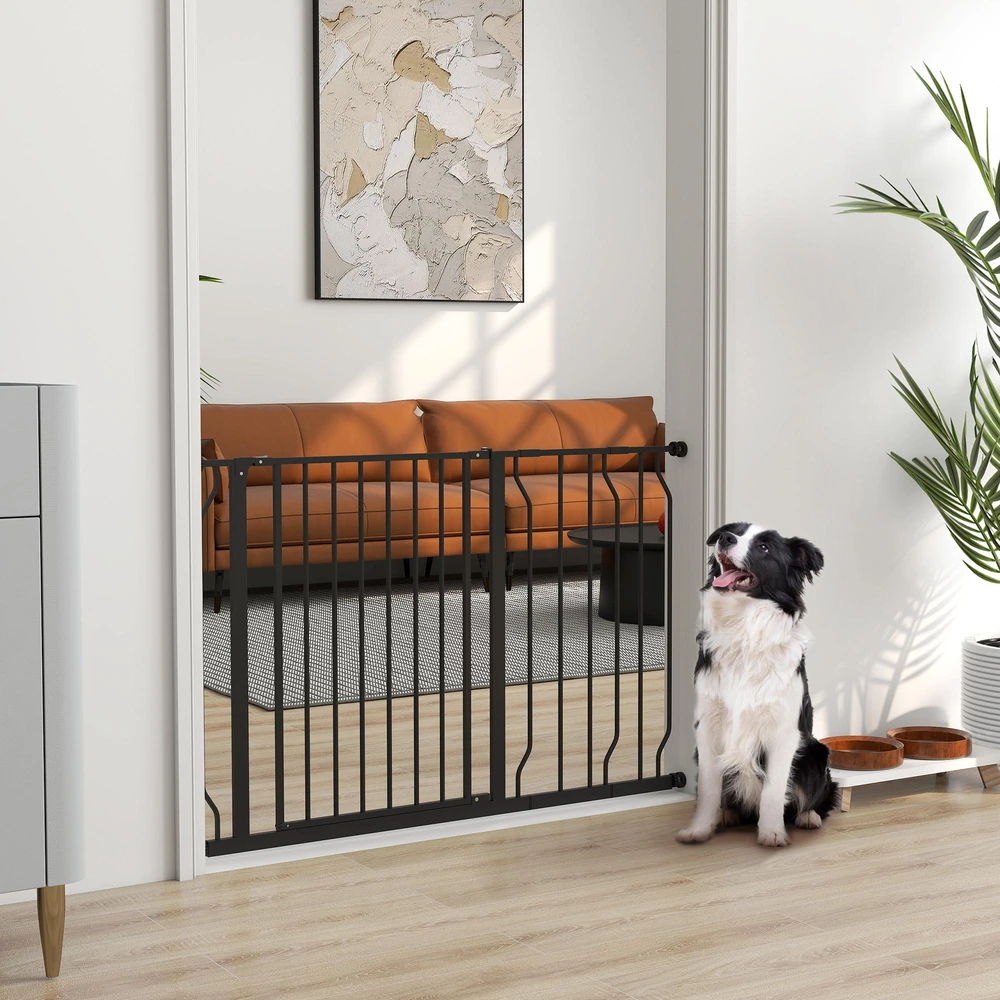 PawHut šunų apsauginiai varteliai, 75–115 cm, metaliniai, juodi | Aosom