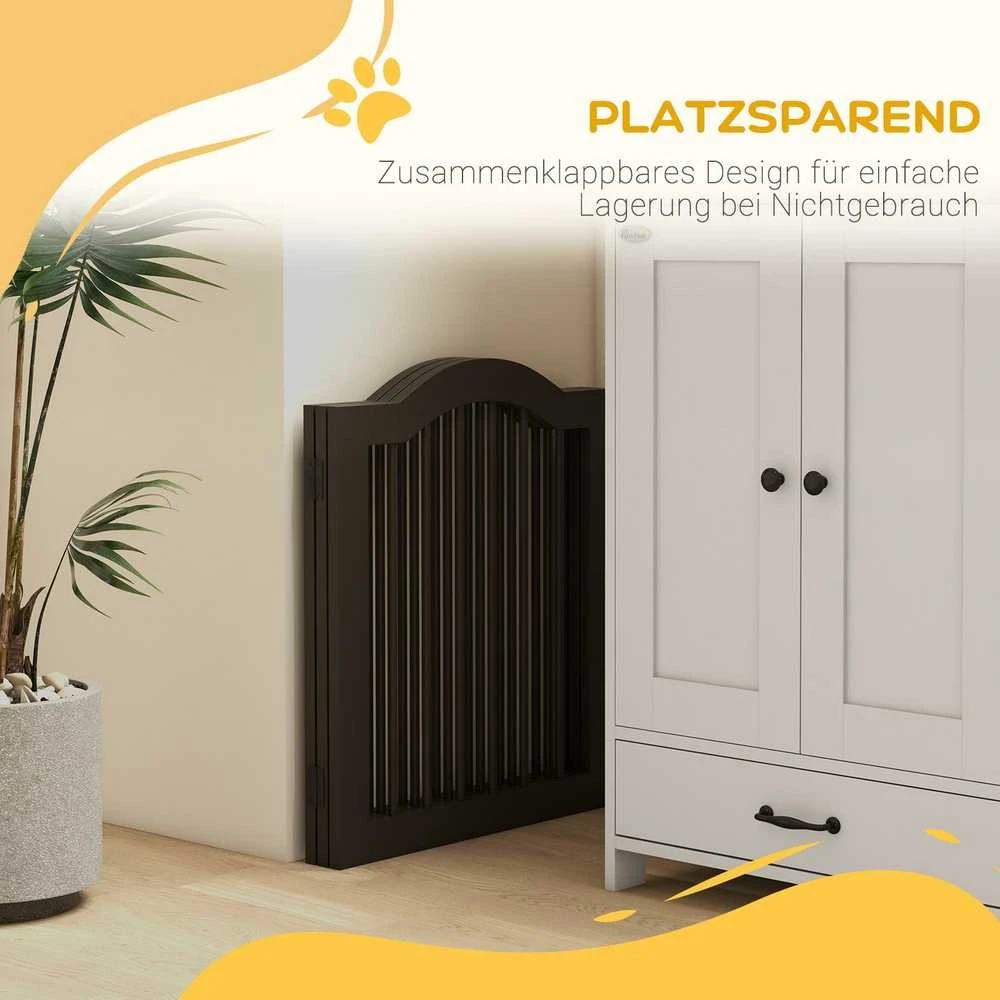 PawHut sulankstoma šunų apsauginė tvorelė, 3 dalių su dviem atraminėmis kojomis, laiptų varteliai, durų apsauga, kavos spalvos, 154,5 x 29,5 x 61 cm
