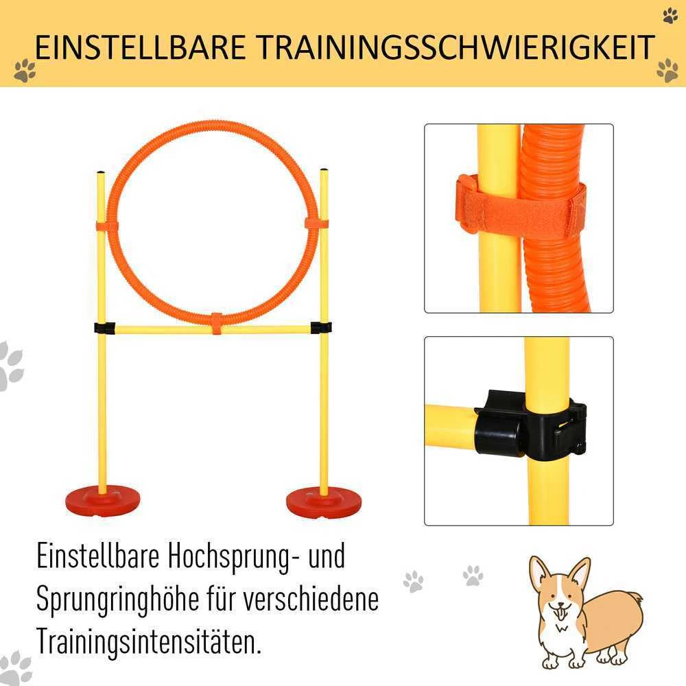PawHut 3-in-1 šunų dresūros ir vikrumo (agility) rinkinys su kliūtimis, su krepšiu, lengvai nešiojamas, geltonas