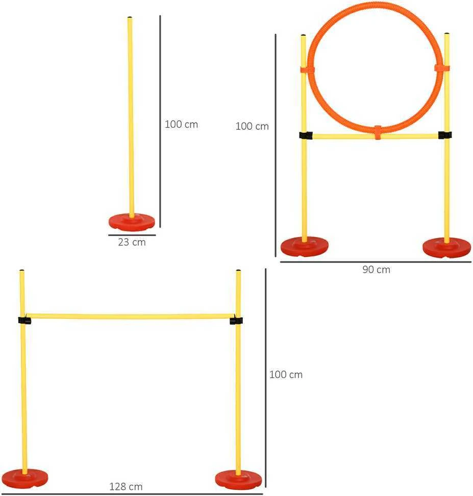 PawHut 3-in-1 šunų dresūros ir vikrumo (agility) rinkinys su kliūtimis, su krepšiu, lengvai nešiojamas, geltonas