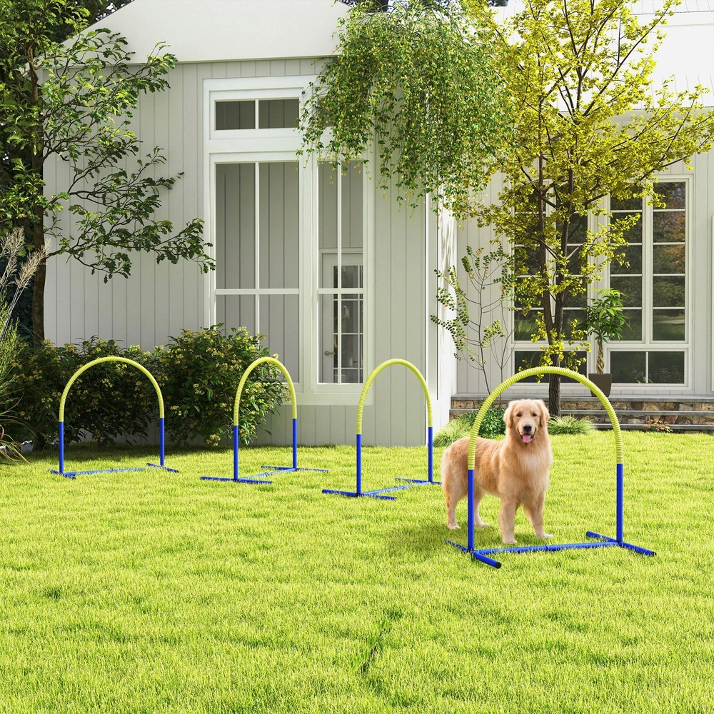 PawHut šunų dresūros įranga, šunų vikrumo (agility) rinkinys, 4 dalių kliūčių rinkinys senyviems šunims, dresūros rinkinys su krepšiu, mėlyna/geltona, 88 x 64 x 95 cm