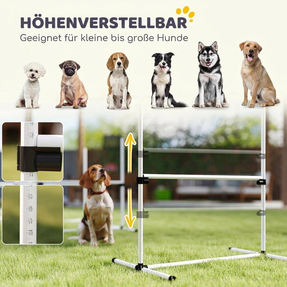 PawHut šunų dresūros rinkinys, agility kliūčių ruožas, slalomui, 4 kliūtys, plastikas, baltas, 99x65x94cm