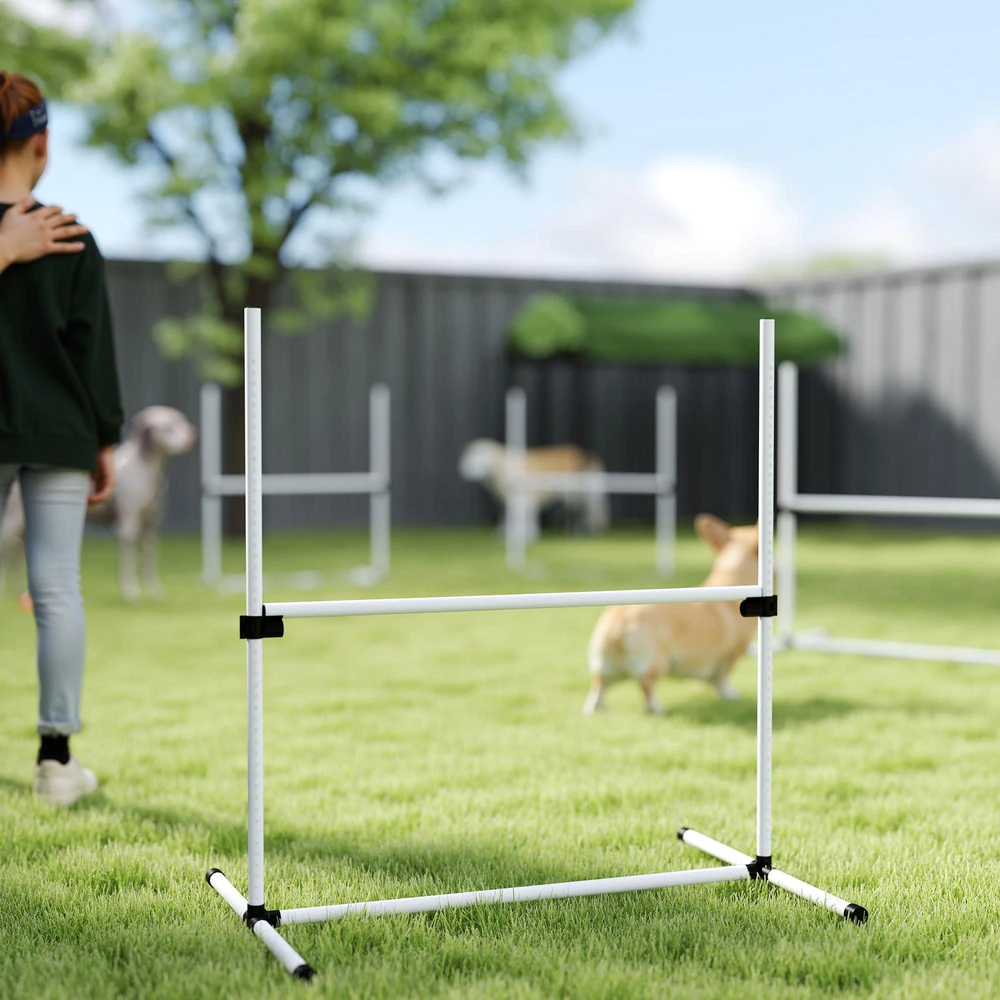PawHut šunų dresūros rinkinys, agility kliūčių ruožas, slalomui, 4 kliūtys, plastikas, baltas, 99x65x94cm