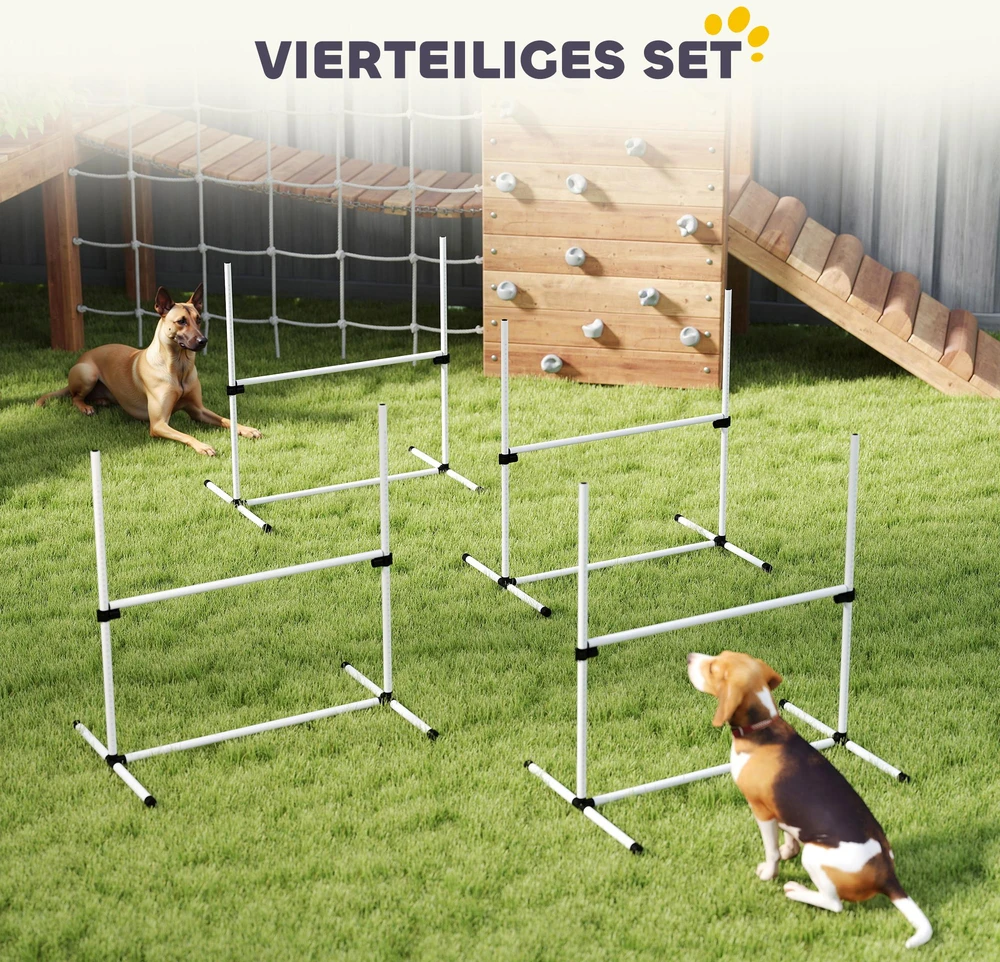 PawHut šunų dresūros rinkinys, agility kliūčių ruožas, slalomui, 4 kliūtys, plastikas, baltas, 99x65x94cm