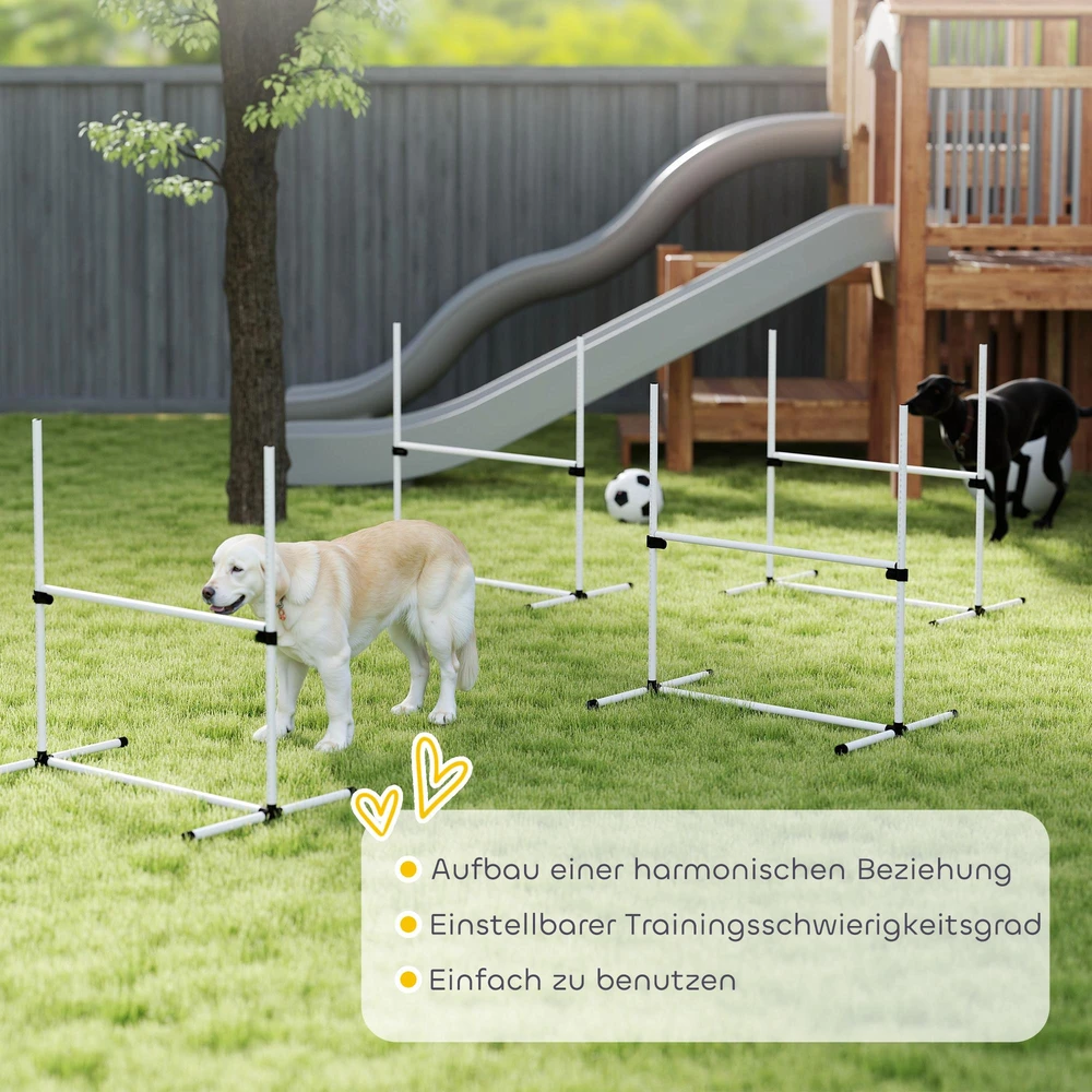 PawHut šunų dresūros rinkinys, agility kliūčių ruožas, slalomui, 4 kliūtys, plastikas, baltas, 99x65x94cm
