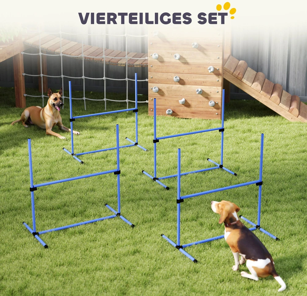 PawHut šunų dresūros rinkinys, agility kliūčių ruožas, 4 kliūtys, plastikas, mėlyna, 99x65x94 cm