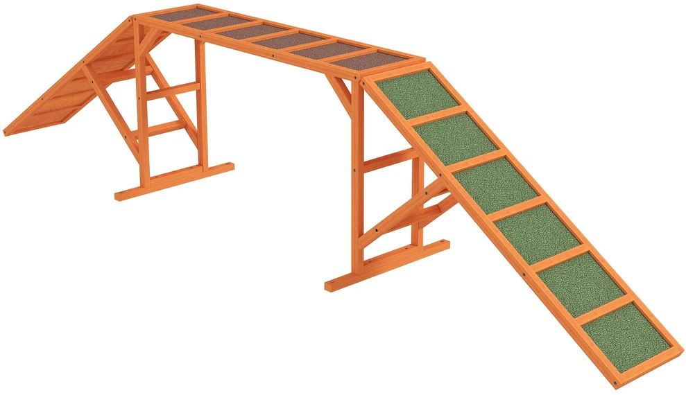 PawHut šunų dresūros tiltelis, šunų agility įranga su saugos strypu, neslystantis paviršius, sodo treniruoklis, 325 x 55 x 69 cm, oranžinis