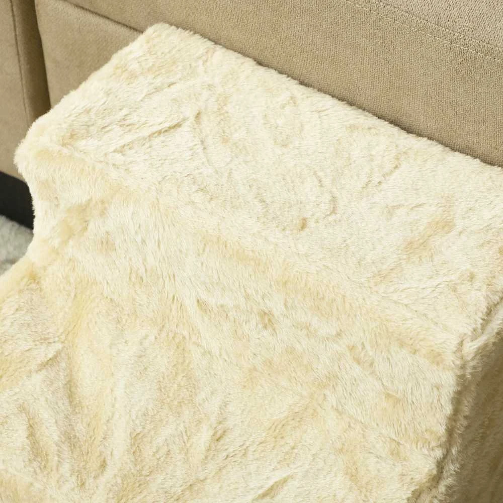 "PawHut" šunų laiptai 3 pakopos 35 cm pliušiniai laiptai gyvūnams, laiptai katėms prie lovos, sofos, katėms iki 4,5kg, smėlio spalvos