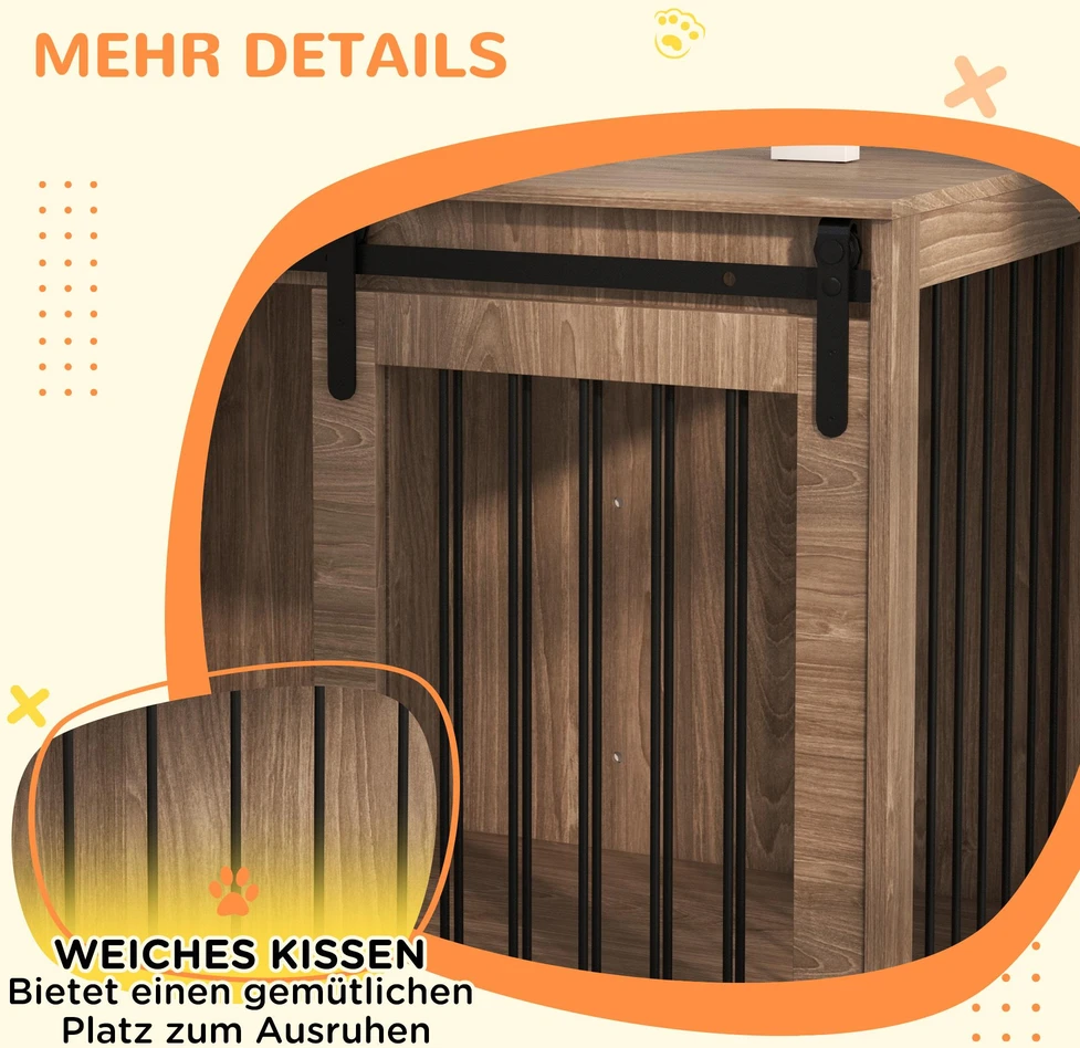 PawHut šunų narvas, šunų namelis su stumdomomis durimis, vidaus naudojimui, medžio imitacija, su užraktu, dideliems šunims iki 30 kg, 98 x 58 x 67 cm, riešutmedžio spalvos