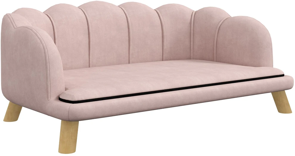 PawHut šunų sofa, plaunamas užvalkalas, naminių gyvūnėlių sofa su atlošu ir medinėmis kojelėmis, kačių sofa, vidutinio dydžio šunims iki 25 kg, rožinė
