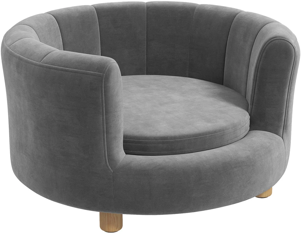 PawHut šunų sofa, plaunamas užvalkalas, guolis su atlošu ir medinėmis kojelėmis, kačių sofa, mažiems šunims iki 4,5kg, pilka
