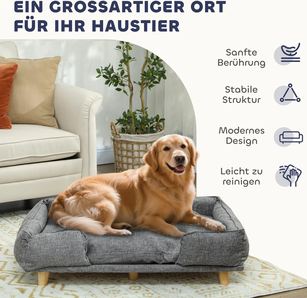 PawHut šunų sofa, augintinio sofa, augintinio lova, nuimamas ir plaunamas paminkštinimas, natūrali + tamsiai pilka