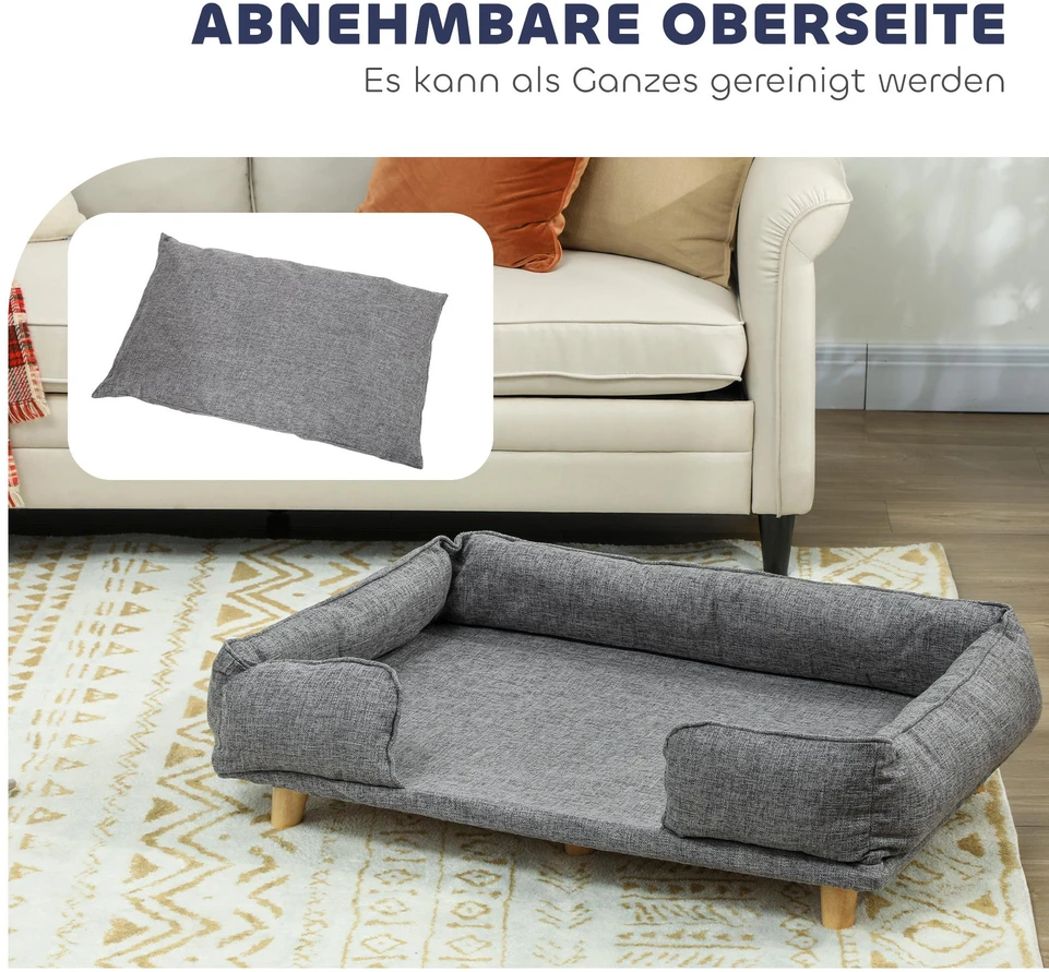 PawHut šunų sofa, augintinio sofa, augintinio lova, nuimamas ir plaunamas paminkštinimas, natūrali + tamsiai pilka