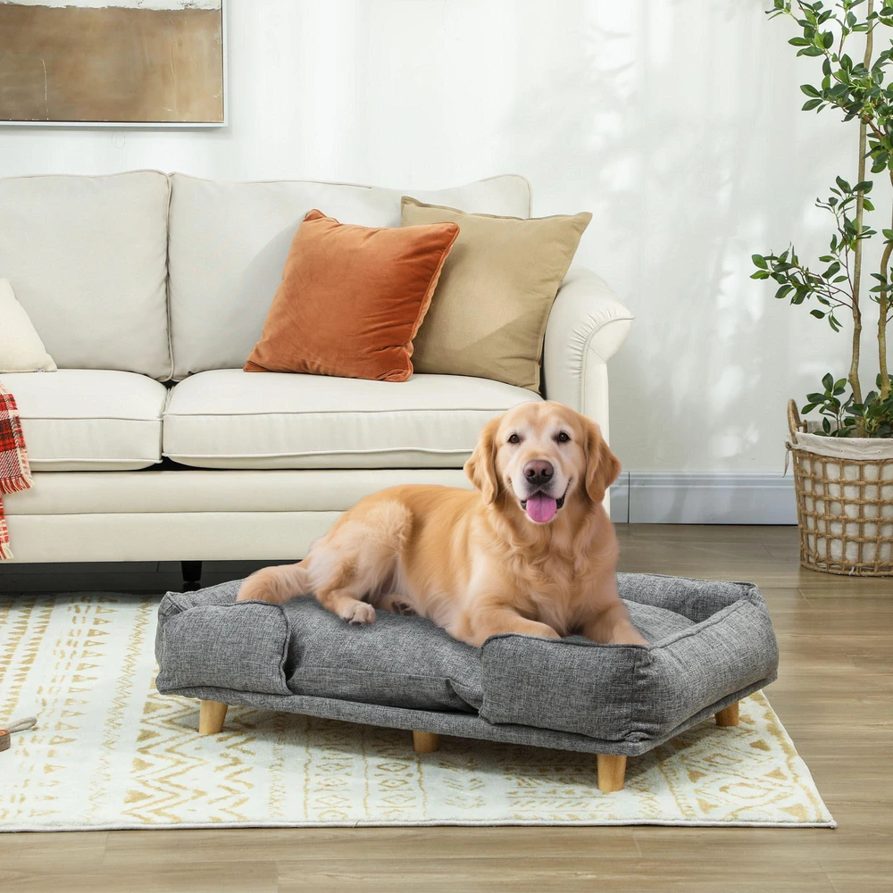 PawHut šunų sofa, augintinio sofa, augintinio lova, nuimamas ir plaunamas paminkštinimas, natūrali + tamsiai pilka