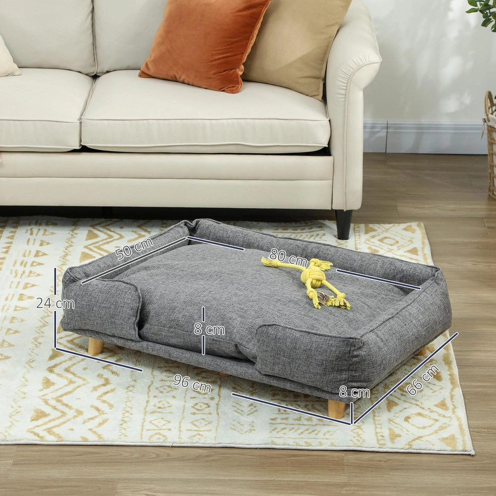 PawHut šunų sofa, augintinio sofa, augintinio lova, nuimamas ir plaunamas paminkštinimas, natūrali + tamsiai pilka
